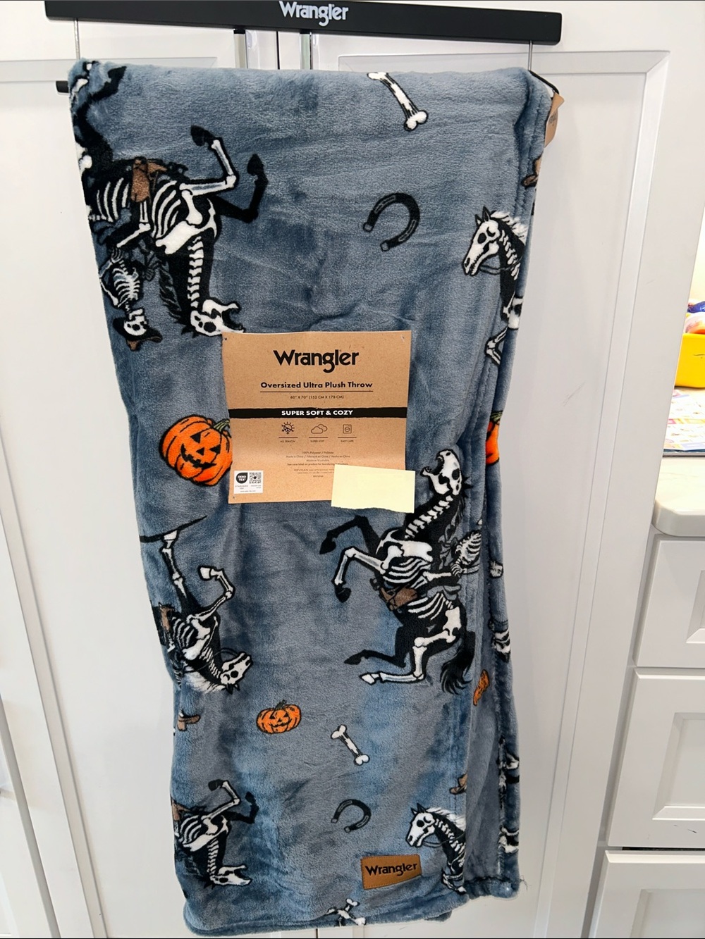 Wrangler Cowboy Riding Skeleton Horse Oversized Halloween Blanket